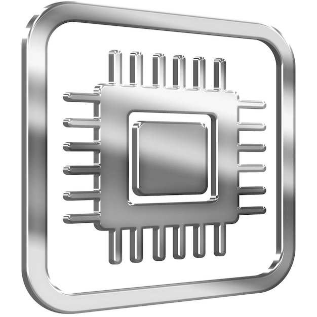 computer microprocessor chip 3d icon with silver metallic effect