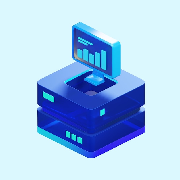 PSD computer mit diagrammdaten auf bildschirmkonzept 3d-rendering