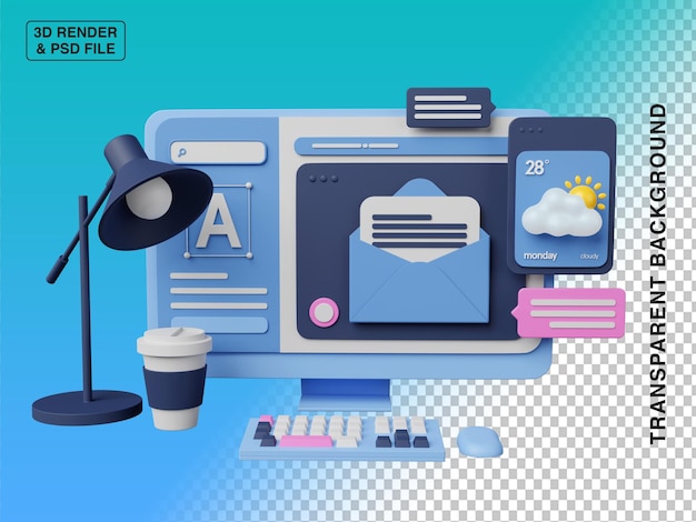 Computer mit Office Life Work 3D-Illustration