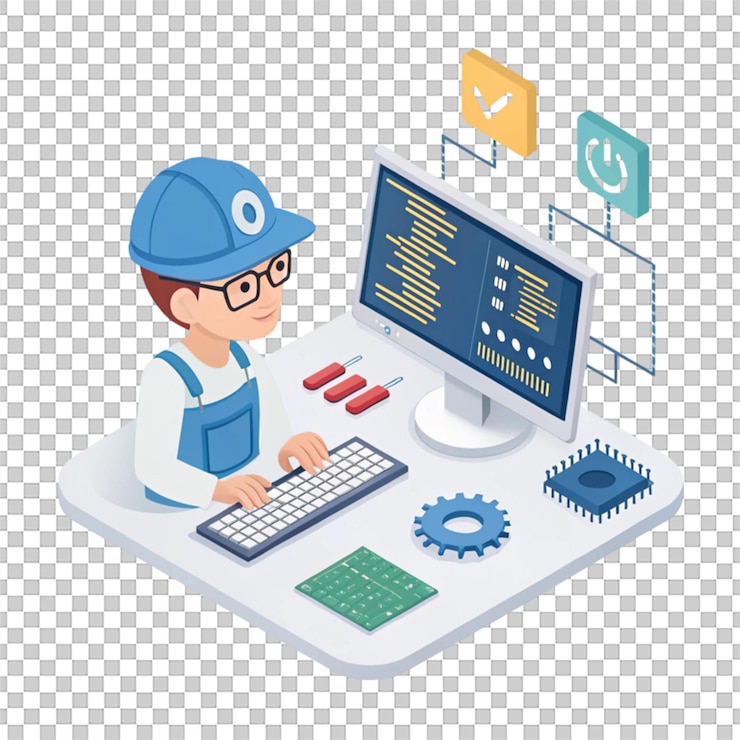 PSD computer programmer 3d icon isolated on a white background featuring coding and technical expertise