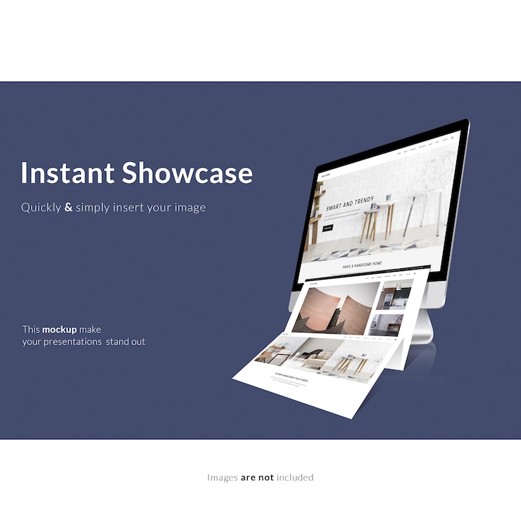 PSD computer screen on blue background mock up