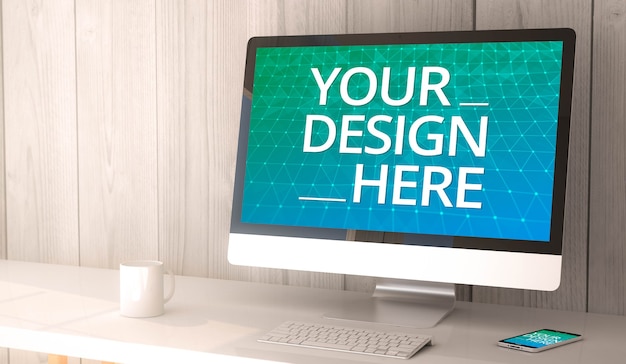 Computer su un desktop mock up