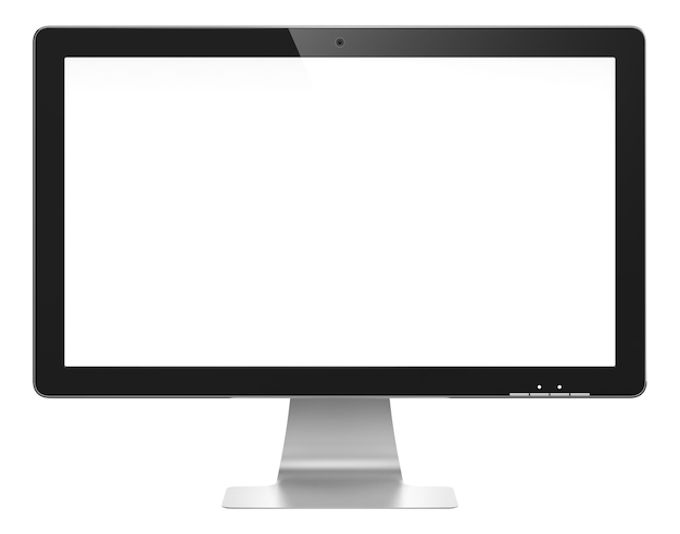 Computermonitor mit weißem, leerem Bildschirm isoliert auf transparentem Hintergrund