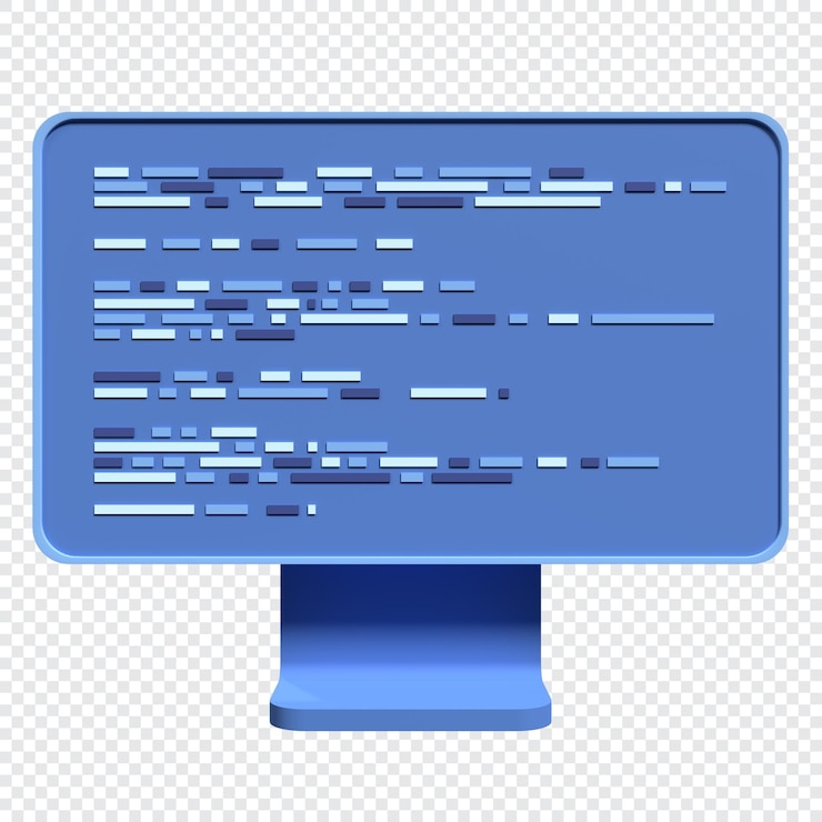 PSD computerprogrammierung oder softwareentwicklung 3d-rendering eines flachmonitors codierung 3d-rendering 3d-computermonitor 3d-rendering-illustration