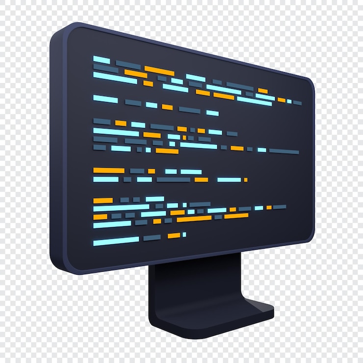 PSD computerprogrammierung oder softwareentwicklung 3d-rendering eines flachmonitors codierung 3d-rendering 3d-computermonitor 3d-rendering-illustration