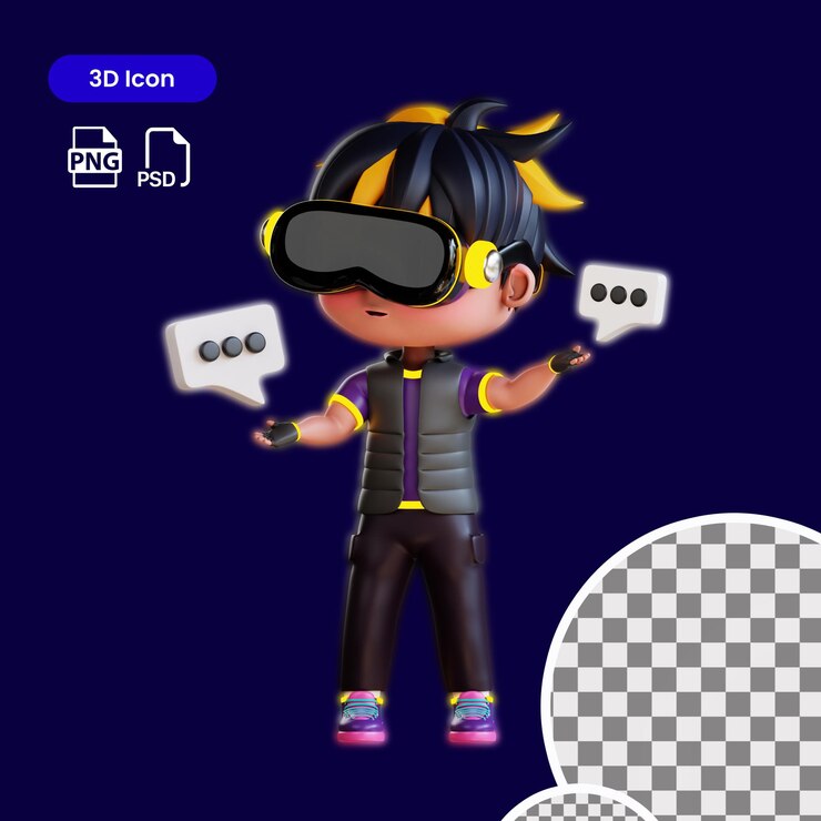 PSD comunicación de 3d cute boy en metaverse premium psd adecuado para aplicaciones de sitios web, etc.
