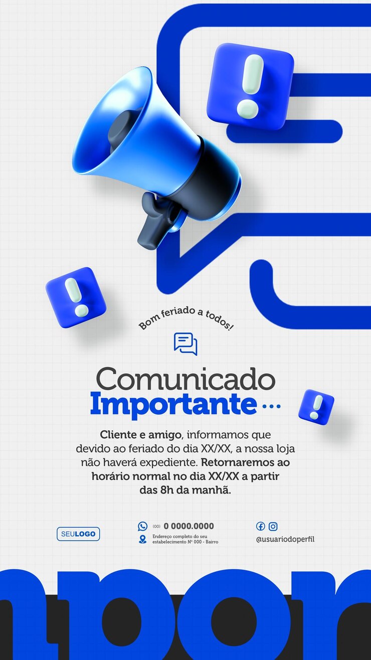 PSD comunicado importante post modelo psd mídia social instagram histórias