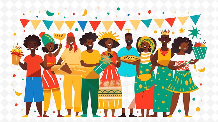 PSD comunidades que se reúnen para una celebración de juneteenth des flat ilustración cultura caracter
