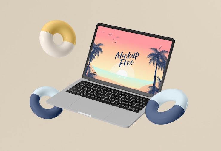 PSD conceito abstrato de verão com laptop