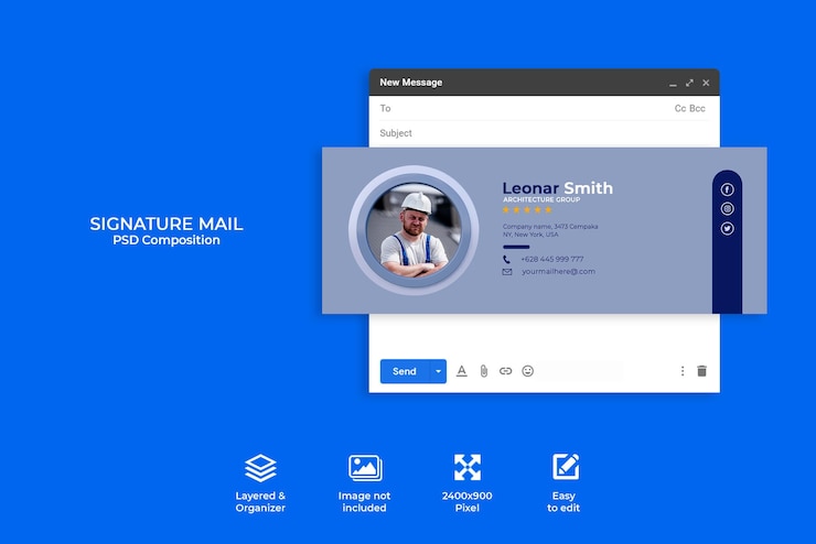 Conceito criativo de design de modelo de assinatura de e-mail ou rodapé de e-mail e capa de mídia social pessoal