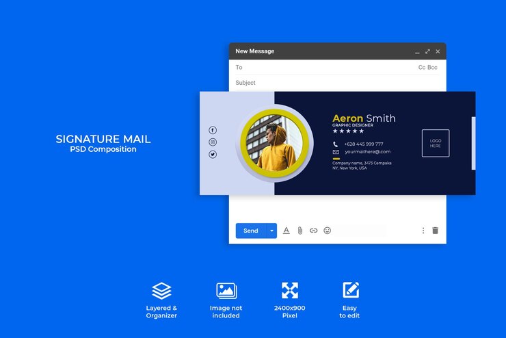 Conceito criativo de design de modelo de assinatura de e-mail ou rodapé de e-mail e capa de mídia social pessoal