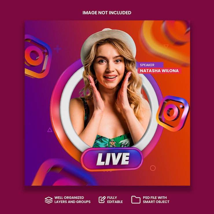 PSD conceito criativo de mídia social instagram ao vivo