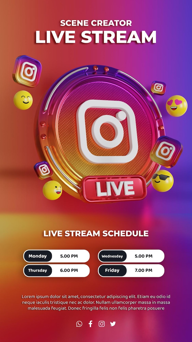 PSD conceito criativo de mídia social instagram modelo de promoção de marketing digital de transmissão ao vivo