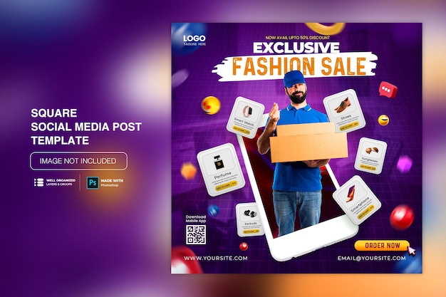 Conceito criativo de promoção de compras on-line de venda em flash na postagem de mídia social