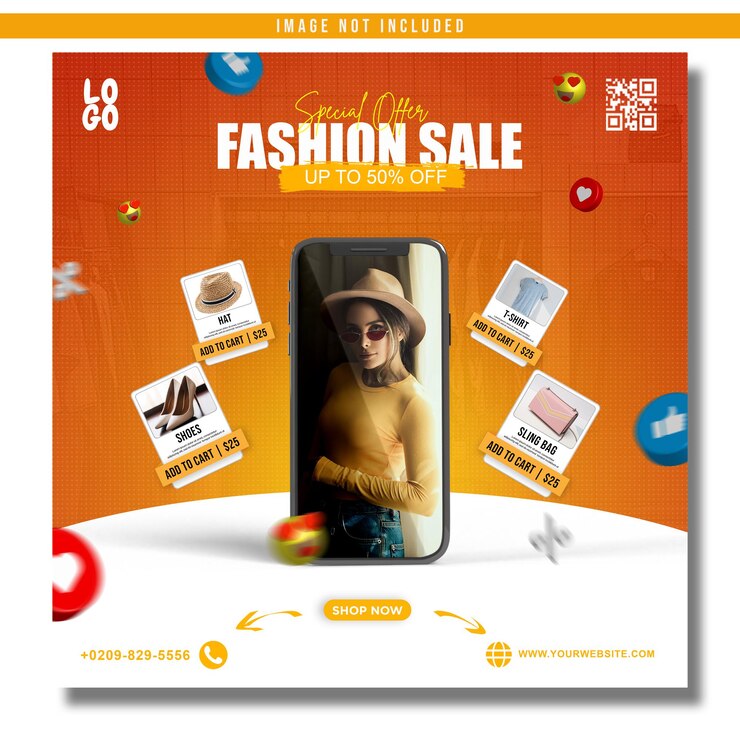 PSD conceito criativo de venda de moda, compras on-line em postagem de mídia social
