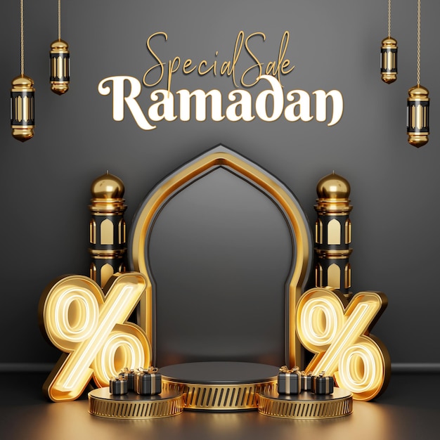 PSD conceito criativo instagram post ramadã islâmico com 3d render ilustração marketing digital