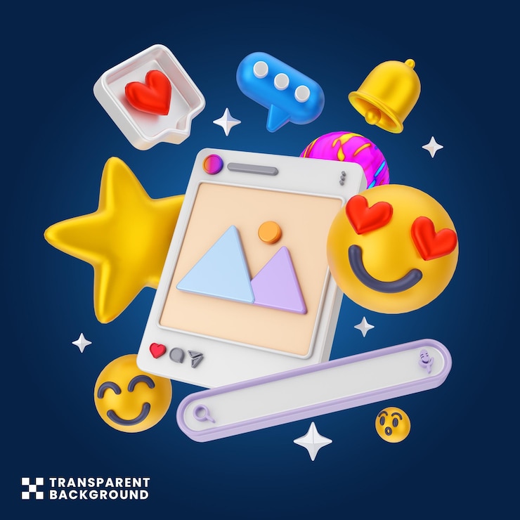 PSD conceito criativo marketing digital de mídia social 3d ilustração colorida instagram ui