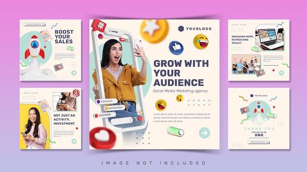 conceito criativo minimalista marketing digital mídia social instagram post set template