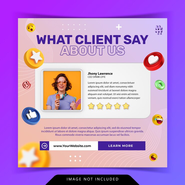 PSD conceito criativo para feedback satisfeito, testemunho do cliente, mídia social, modelo de postagem no instagram