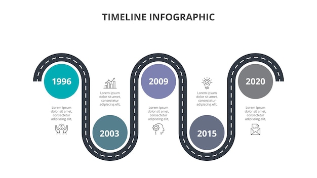 PSD conceito criativo para gráfico de processo de cronograma de estrada infográfico com 5 etapas