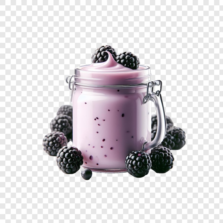 PSD conceito de alimentação saudável iogurte de blackberry com ilustração de colher
