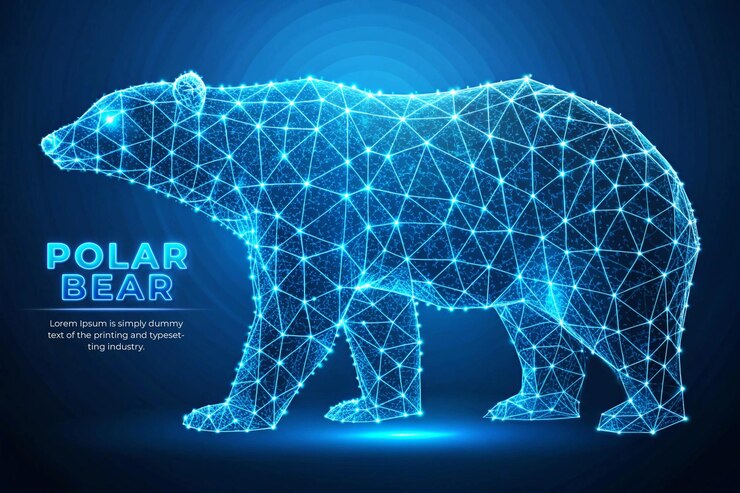 PSD conceito de animal urso polar tecnologia futurista abstrata cor azul design de estilo low poly