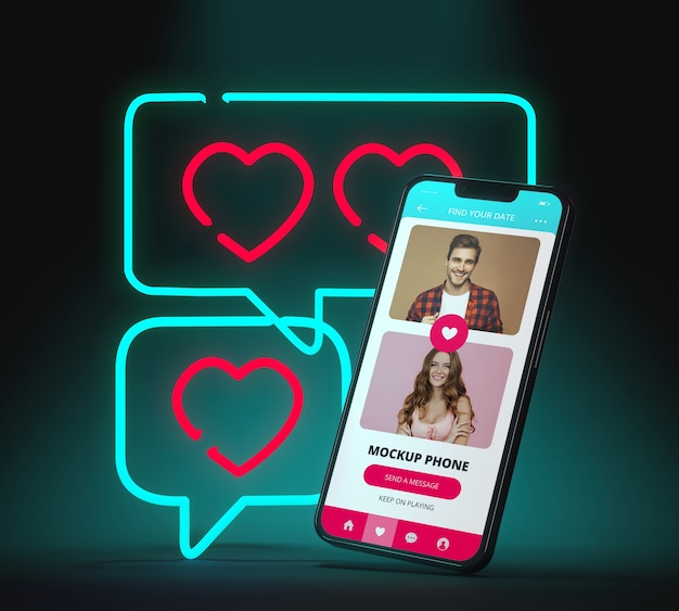 PSD conceito de aplicativo de namoro com maquete de smartphone