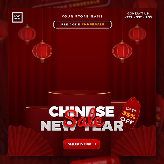 PSD conceito de banner promocional de venda de ano novo chinês modelo de metia social