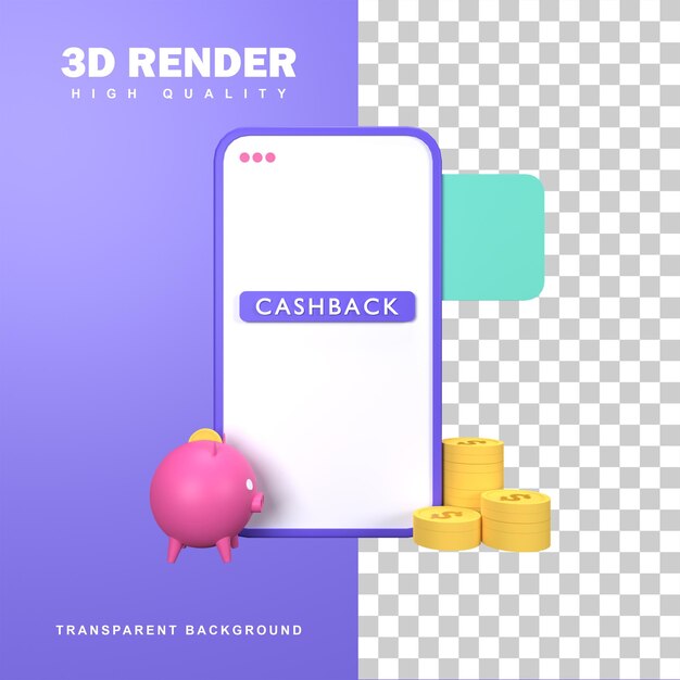 Conceito de cashback de renderização 3d ou programa de promoção de loja online.