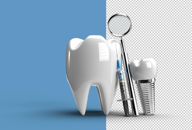 Conceito de cirurgia de implantes dentários renderização 3d arquivo psd transparente