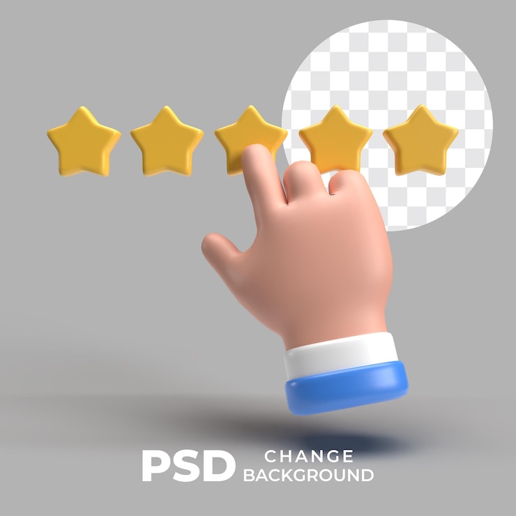 PSD conceito de classificação do cliente com a mão apontando para as estrelas
