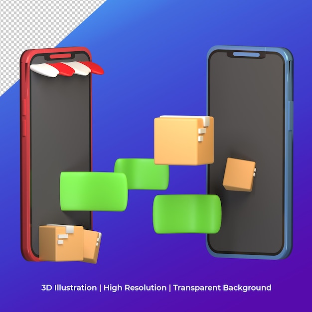 PSD conceito de compras on-line de smartphone de renderização 3d