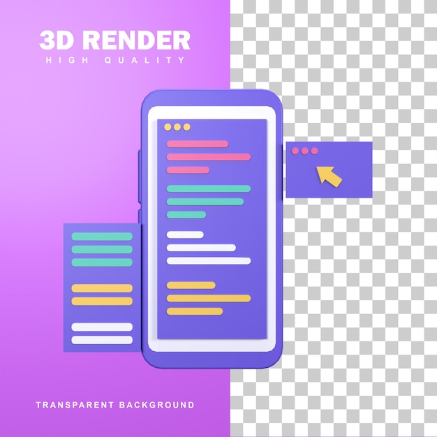 PSD conceito de desenvolvimento de aplicativo de renderização 3d com linguagem de programação.