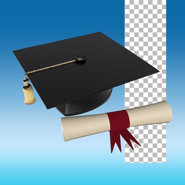 Conceito de dia da formatura com chapéu preto graduado e documento de certificado branco em branco com fita