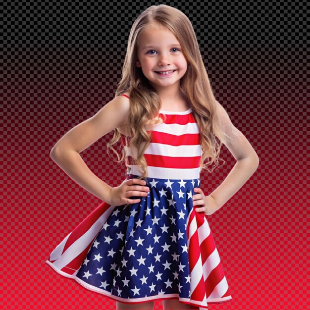 PSD conceito de dia da independência com menina vestido de bandeira dos eua png