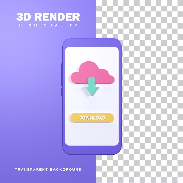 PSD conceito de download de renderização 3d com seta apontando para baixo.