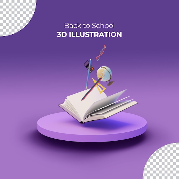 PSD conceito de educação online com livro aberto isolado 3d