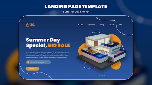 Conceito de férias de verão banner design exterior de verão fundo azul renderização em 3d