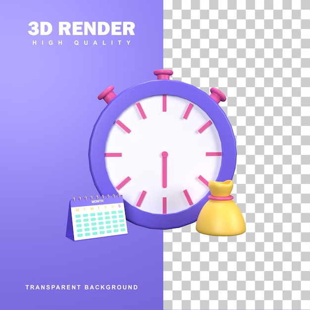 PSD conceito de gerenciamento de tempo de renderização 3d com grande relógio.