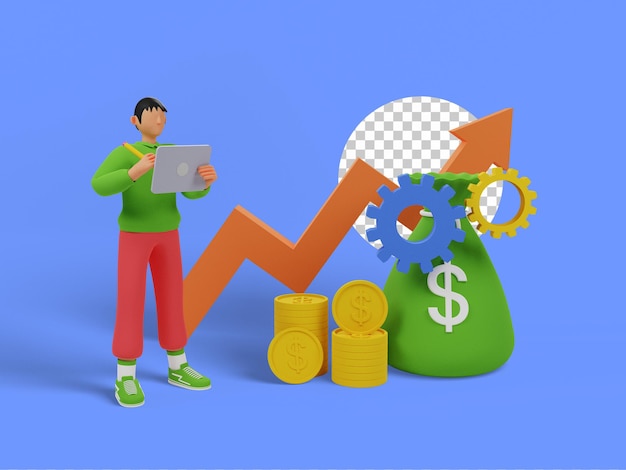 Conceito de gestão de finanças. Ilustração 3D