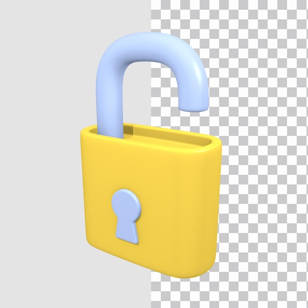 conceito de ícone de cadeado aberto de objeto 3d