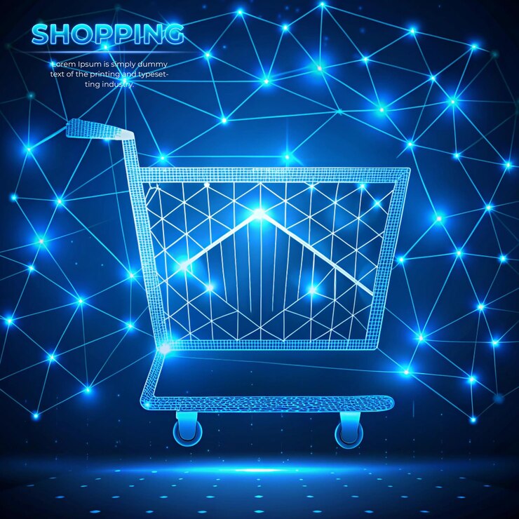 PSD conceito de ícone de compras abstracto tecnologia futurista cor azul design de estilo low poly