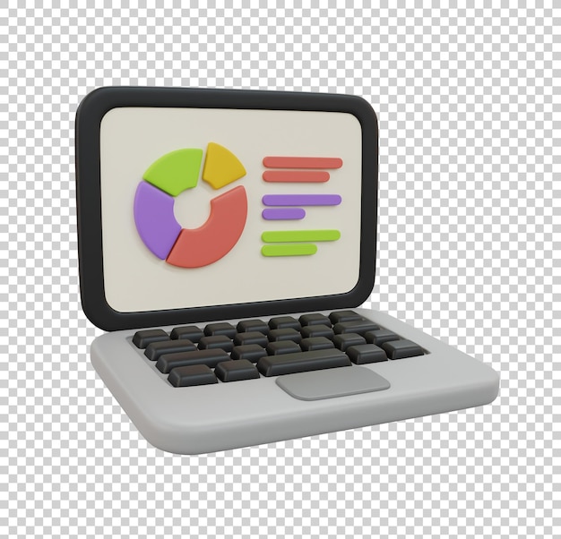 PSD conceito de ícone escolar laptop mínimo com apresentação de dados isolada ilustração de renderização 3d