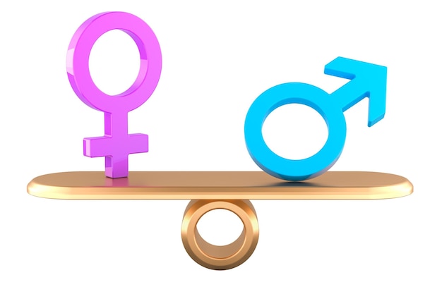 Conceito de igualdade de gênero Igualdade entre homens e mulheres Renderização 3D isolada em fundo transparente