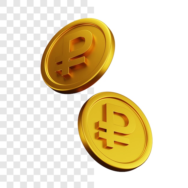 Conceito de ilustração 3d de duas moedas de rublo de ouro