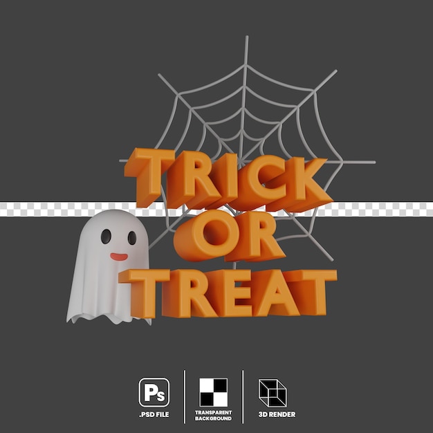 Conceito de ilustração 3d do evento de halloween, truque ou travessura, teia de aranha fantasma isolada