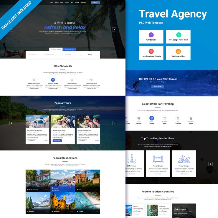PSD conceito de interface do usuário da agência de viagens
