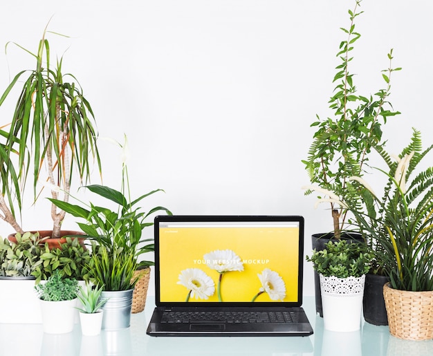 PSD conceito de jardinagem com laptop