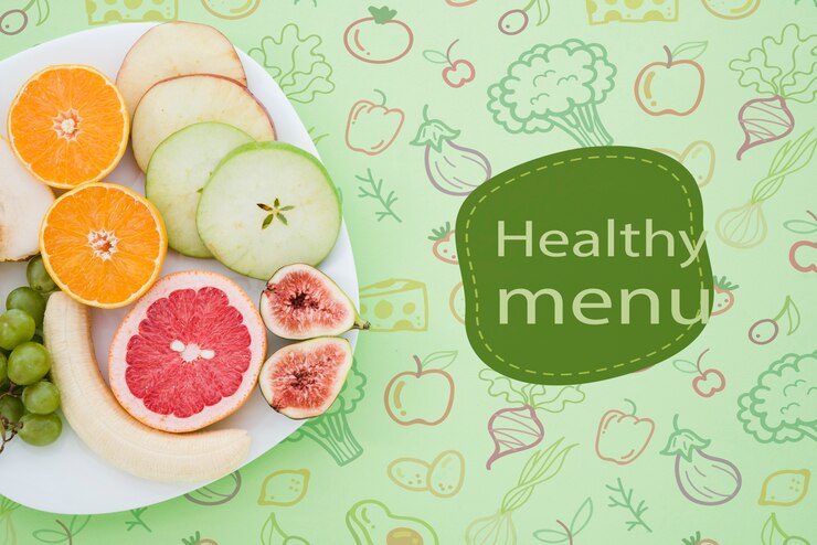 PSD conceito de menu de comida saudável saborosa com espaço de cópia
