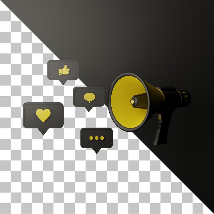 Conceito de mídia social de megafone 3D